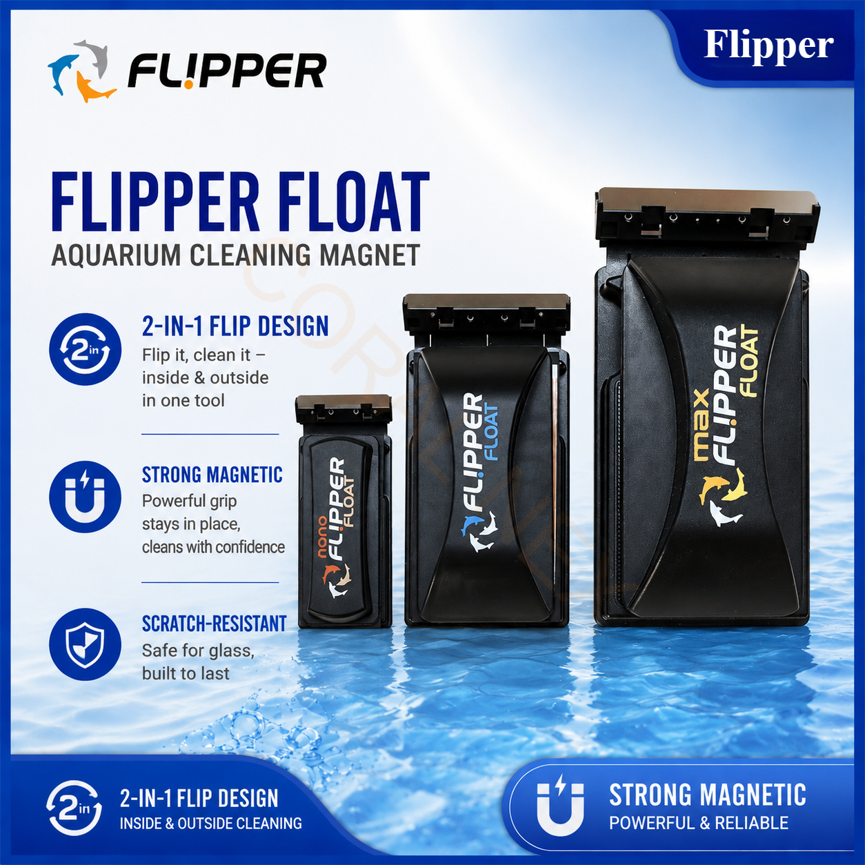 Marine Aquarium Glass Cleaner - Flipper Nano/Standard/Max Float Glass Acrylic Fish